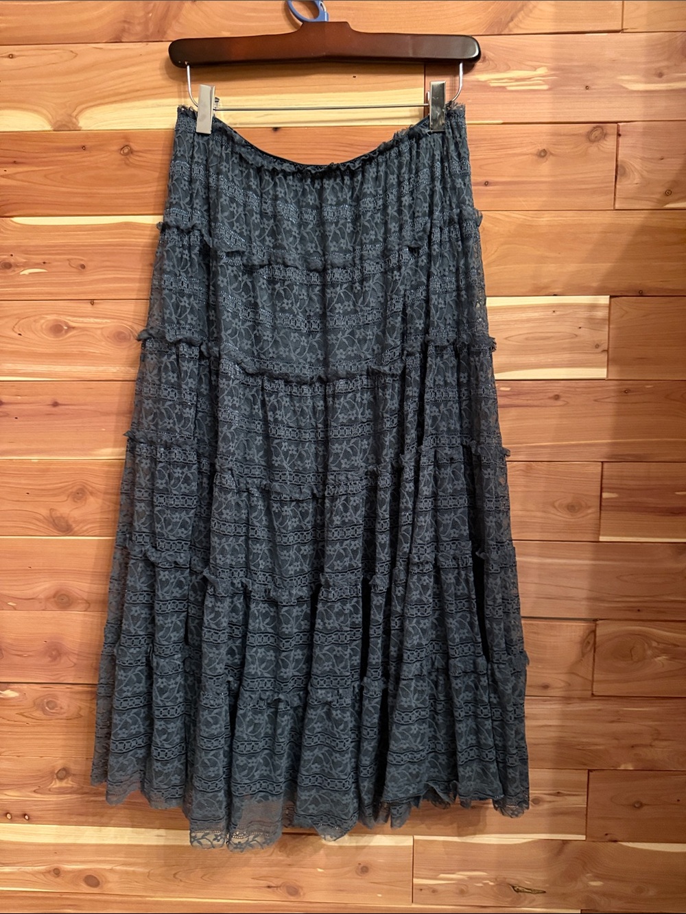 Max Studio Charcoal Lace Tiered Maxi Skirt